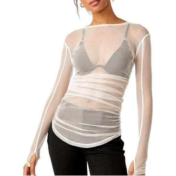Free People Last Layering Sheer Long Sleeve Top | XS | Ivory | NWT - Picture 1 of 7
